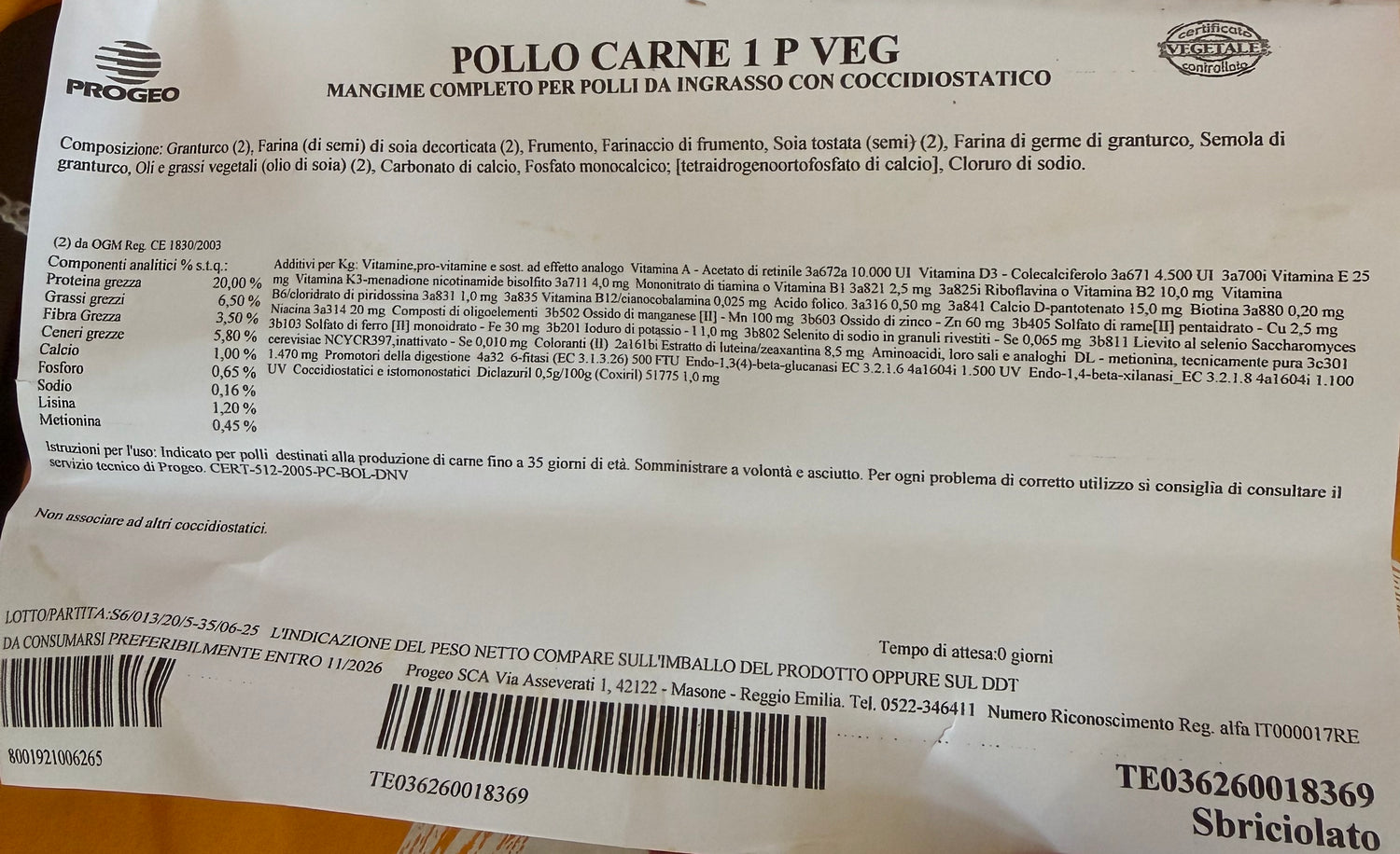 Mangime Pulcini I° Periodo con Coccidiostatico | Linea Natura Amica By Progeo