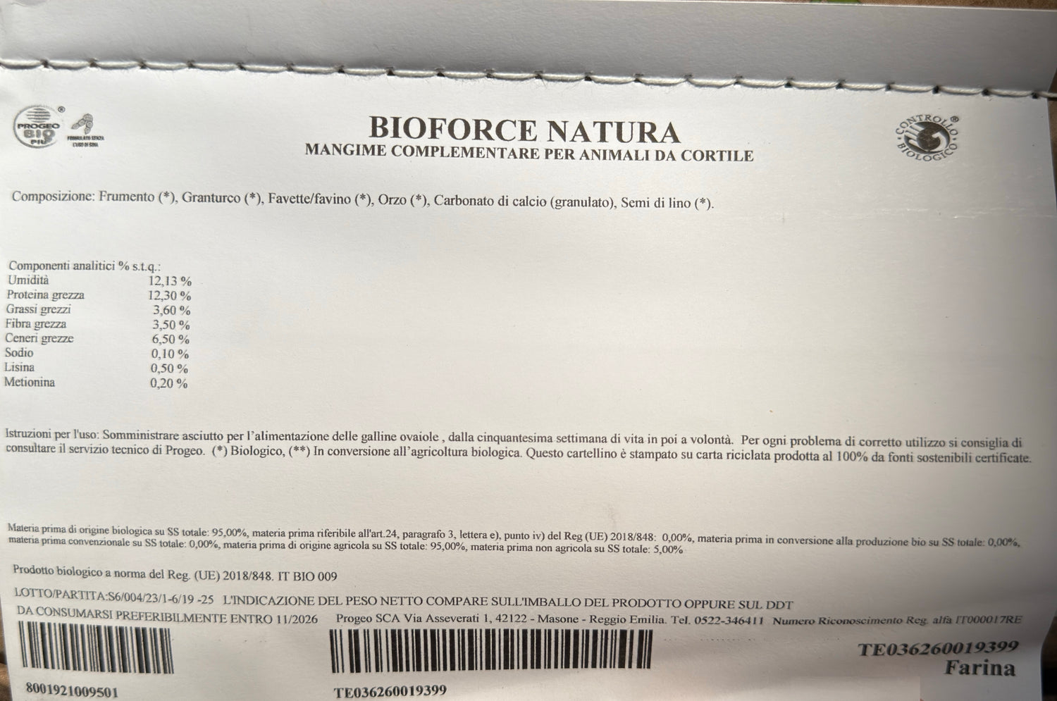 Mangime Biologico per Avicoli completo | Progeo Bioforce Natura 1